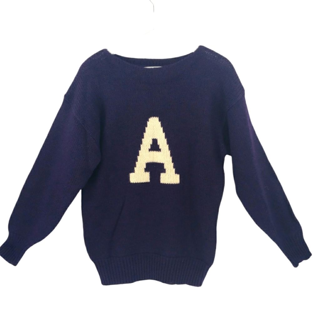 Violet Crewneck Sweater with Ivory 'A' Lettering